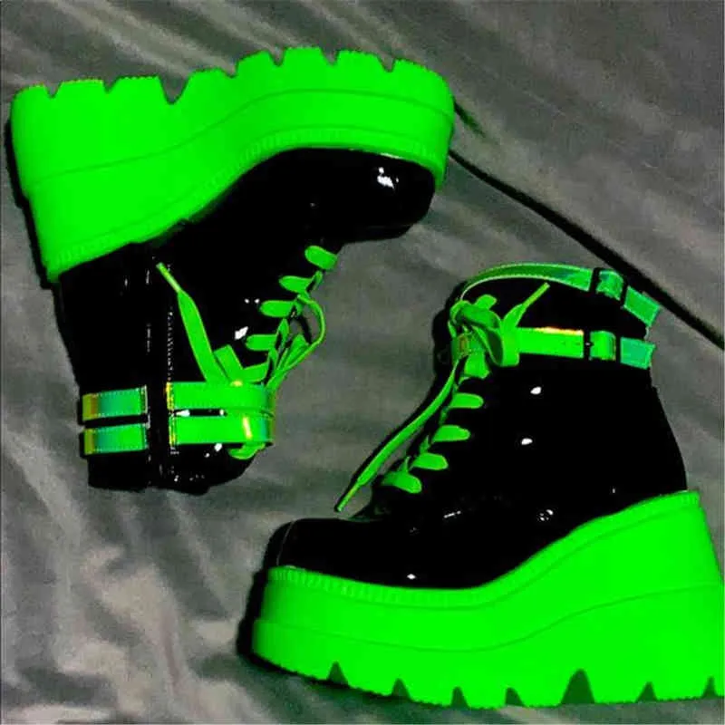 Brand New Big Sizes 43 Gothic Green Platform High Heels Cosplay Fashion Winter Wedges Boots Halloween Shoes Ankle Booties Women Y220707