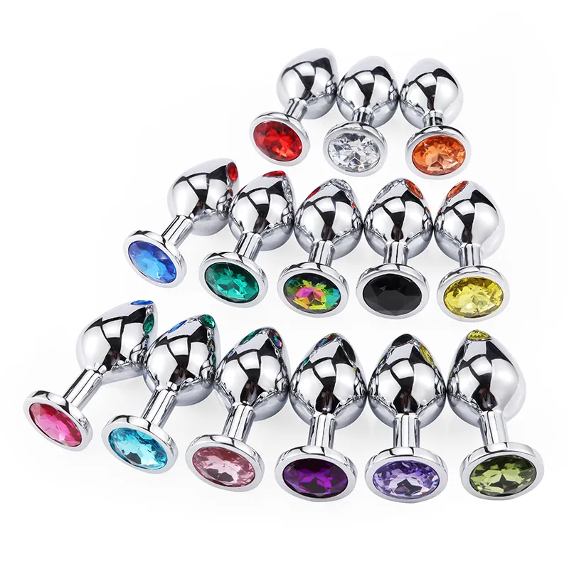 Grande taille intime en métal anal bouchon avec des bijoux en cristal lisse de perles de pèle anus dilator sexy jouets pour hommes / femmes