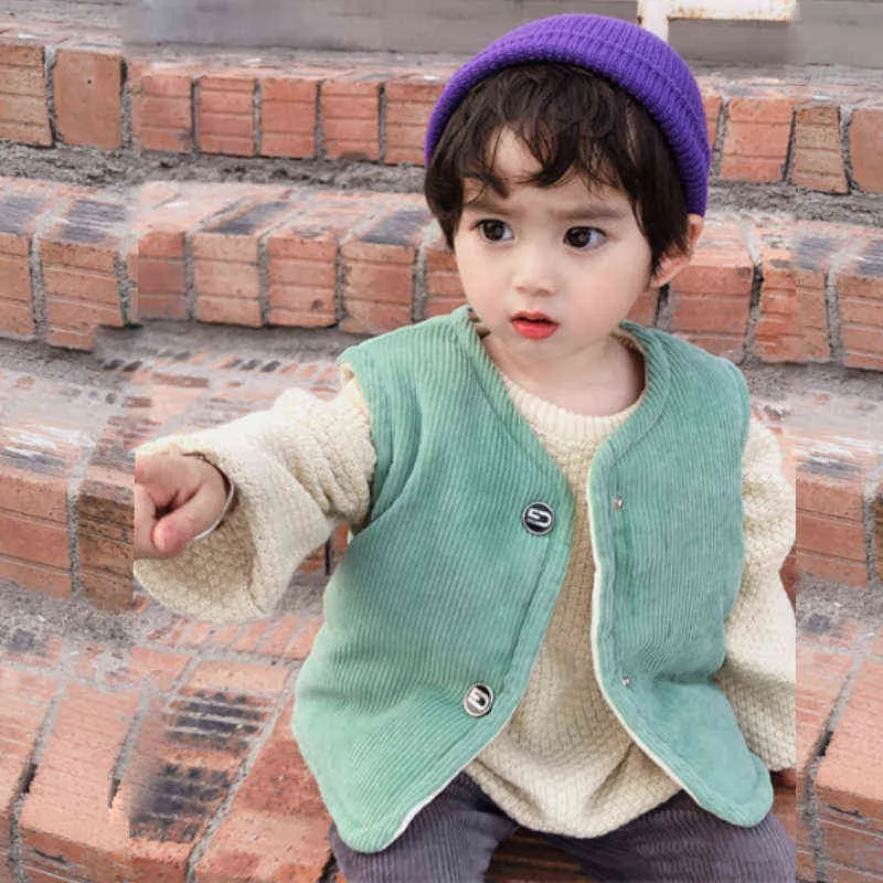 Jacket For Girls Vest Corduroy Fabric Thickened Heat Boys 1-7 Year Old Beibei Fashion High-Quality Casual Kids Clothing J220718