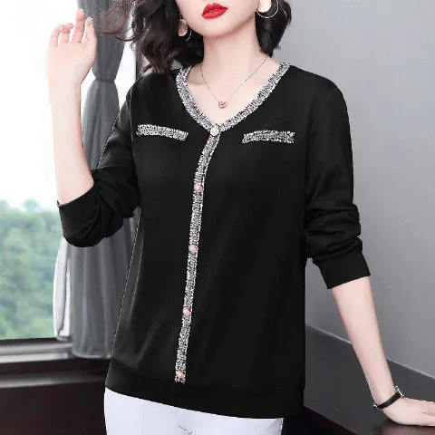 Höst 100% Bomull T-shirt Kvinna Långärmad Loose Korean Style Oversized T-tröja Plus Size Women s 220321