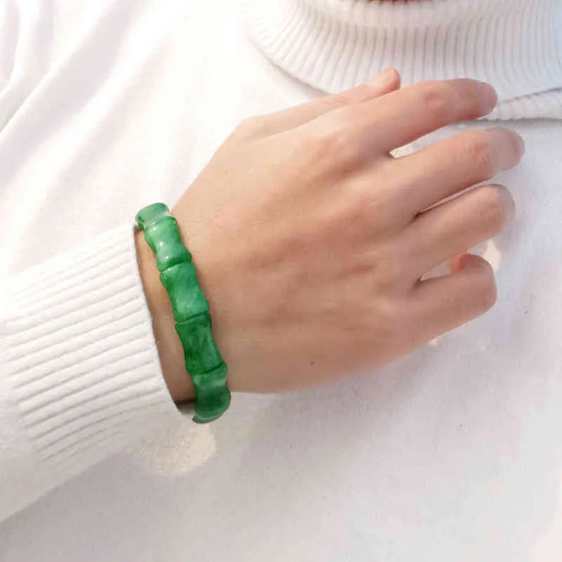 Jadery etnische charme handgemaakte bamboe natuurlijke groene jade smaragdd armbanden armbanden mannen vrouwen sieraden kerstcadeau 2019