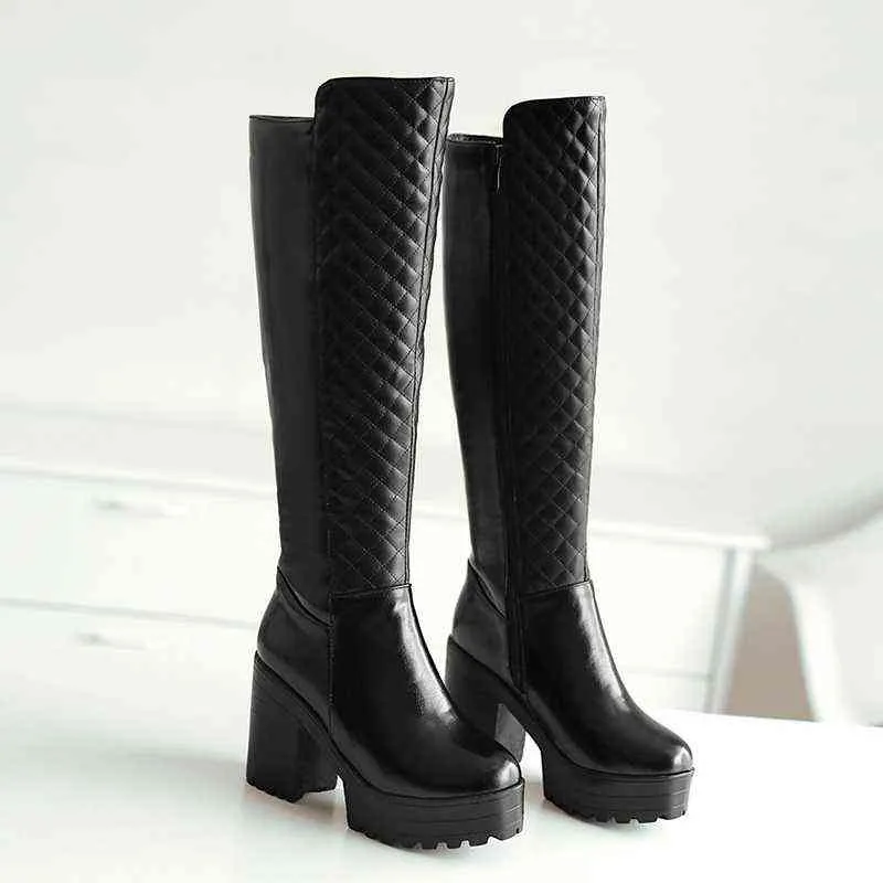 Boot National вышивка осень зимних сапог туфли для микрофибры женщина на коленных каблуках черная толстая платформа длинная снег 221223