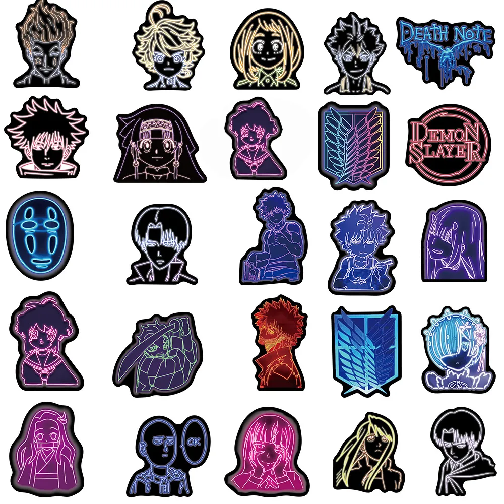 Nieuwe Waterdichte Neon Light Anime Stickers Mix Jujutsu Kaisen Aanval op Titan DIY Auto Telefoon Laptop Fiets Speelgoed sticker voor 9978152