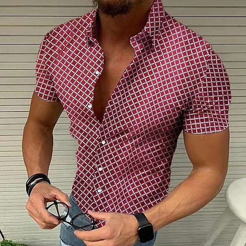 여름 남성 빈티지 격자 무늬 패션 캐주얼 럭셔리 짧은 슬리브 하와이 셔츠 남성 blusas camisa masculina 220623