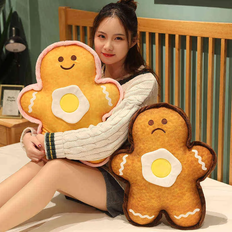 Creative Simulation Plush Poached Egg Bread Toast Shaped Pillow Funny Food Ginger Man Toy Pop Children Birthday Gift J220704