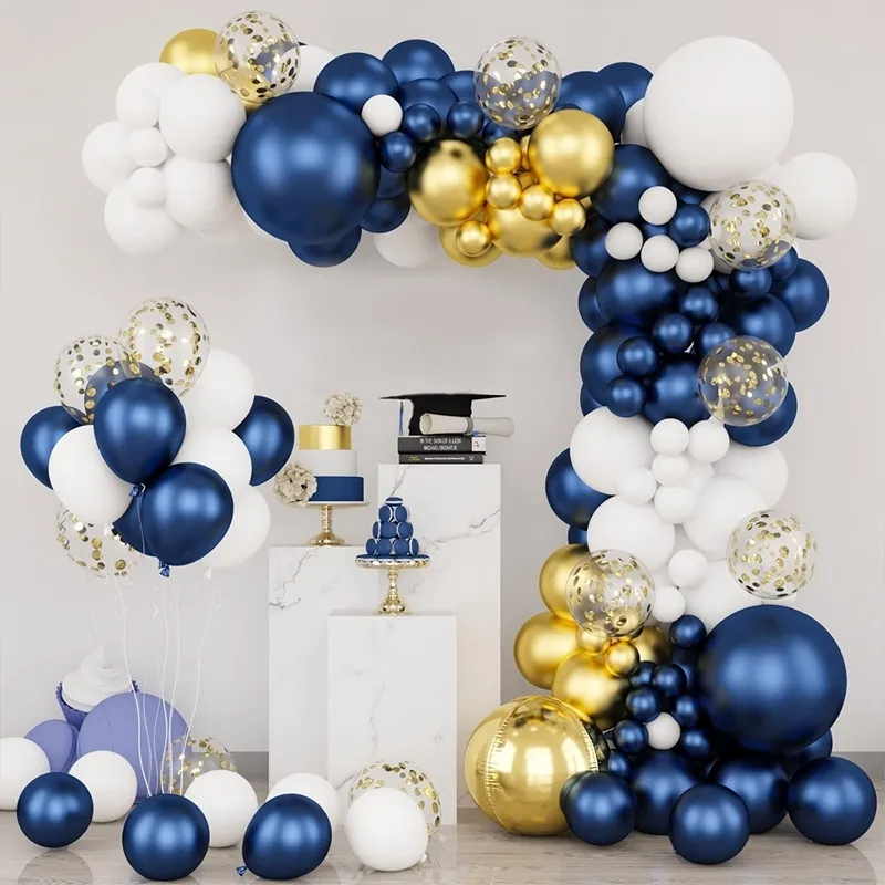 Blue Silver Gold Butre Birthday Balloon Garland Arch Kit Wedding 1 -й день рождения воздушные шары.