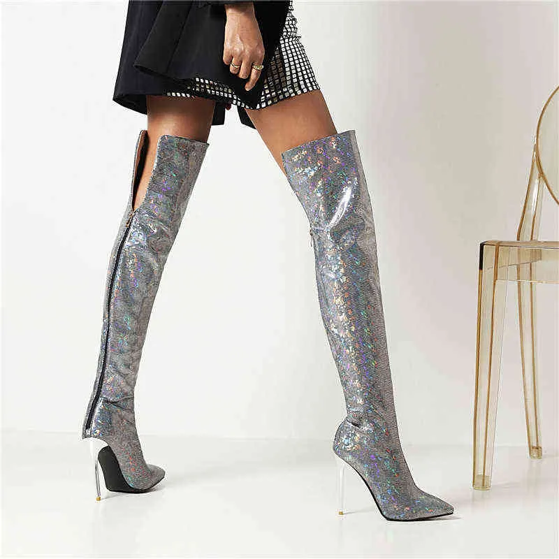 Boots Printed Over-the-Knee New European American Style Be Super High Heel Silver Siverse 43 220709