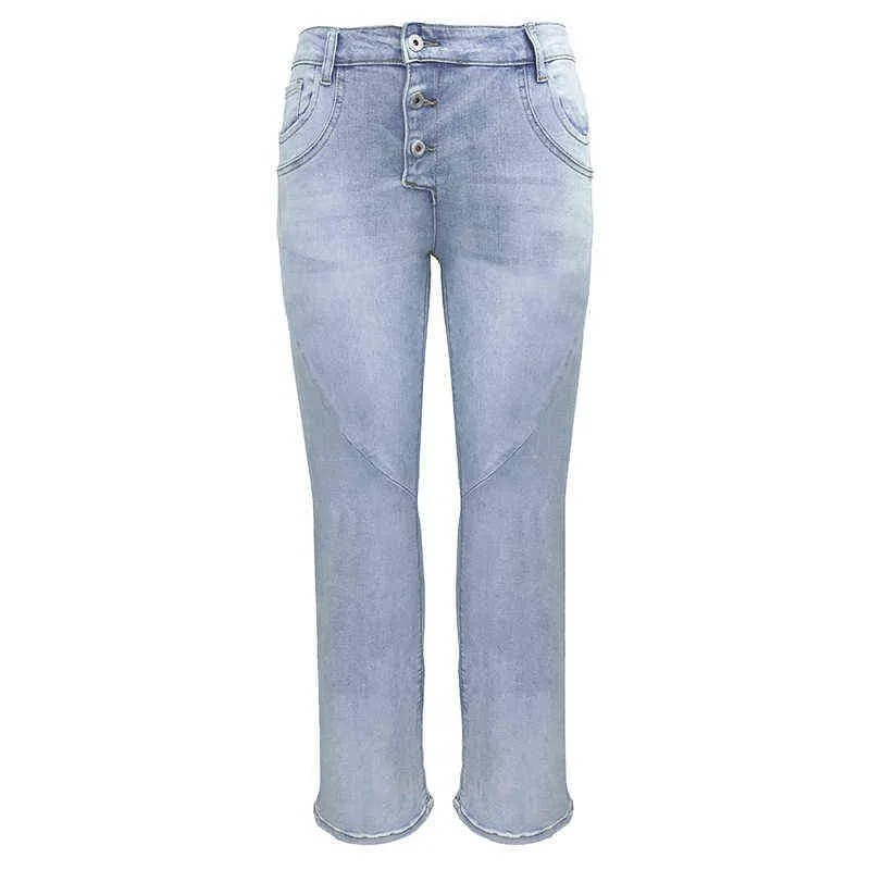 Mulheres jeans de cintura alta Multi-Button Blue Jeants Fashion Street Mulheres soltas calças retas casuais calças Mãe L220726