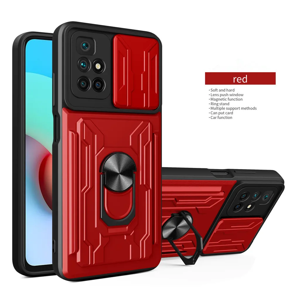 Slide Card Slot Lens Push Window Gevallen Voor Xiaomi Redmi 10 Note Pro 10s Mi 11t Pro 11 Lite 5g Ne Poco X3 F3 M3 Pro Back Cover