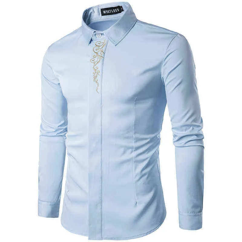 Fashion Embroidery Shirt Men 2022 Spring Autumn Long Sleeve Mens Dress Shirts Slim Fit Wedding Tuxedo Shirt Male Camisa Hombre L220704