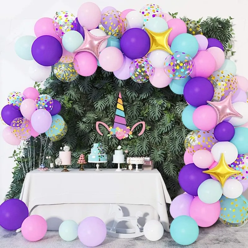 136 шт. Unicorn Balloon Arch 1-й день рождения вечеринка украшения детей Globo Baby Душевая девушка надувные латексные шарики гирлянды Kit 220329