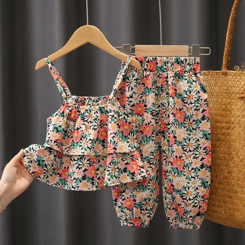夏の女の赤ちゃんの服の子供の服セットスリングトップパンツ幼児の女の子のためのスーツ赤ちゃん