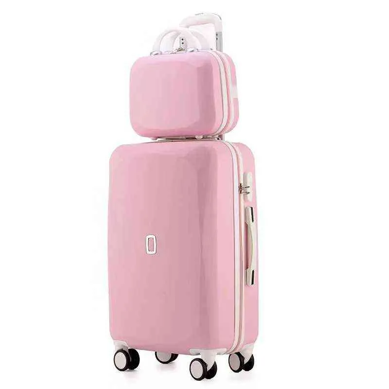 Cute Women Rolling Luggage Set Spinner Password Valigia Ruote Inch Coreano Carry On Trolley Borsa da viaggio '' Large Cabin J220707