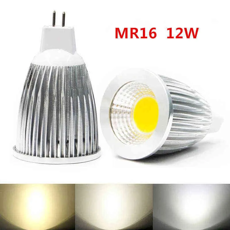 Новая высокая мощность лампада светодиод MR16 GU5.3 COB 6W 9W 12W Dimmable светодиодный COB Spotlight Теплый прохладный белый MR16 12 В лампочка GU 5.3 220V H220428