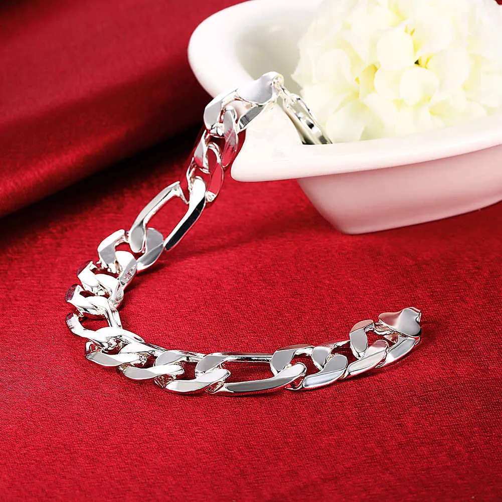 Silver Fashion 925 Bracelet For Man Woman Classic 12MM Geometry Chain Wedding Party Gifts Street Jewelry