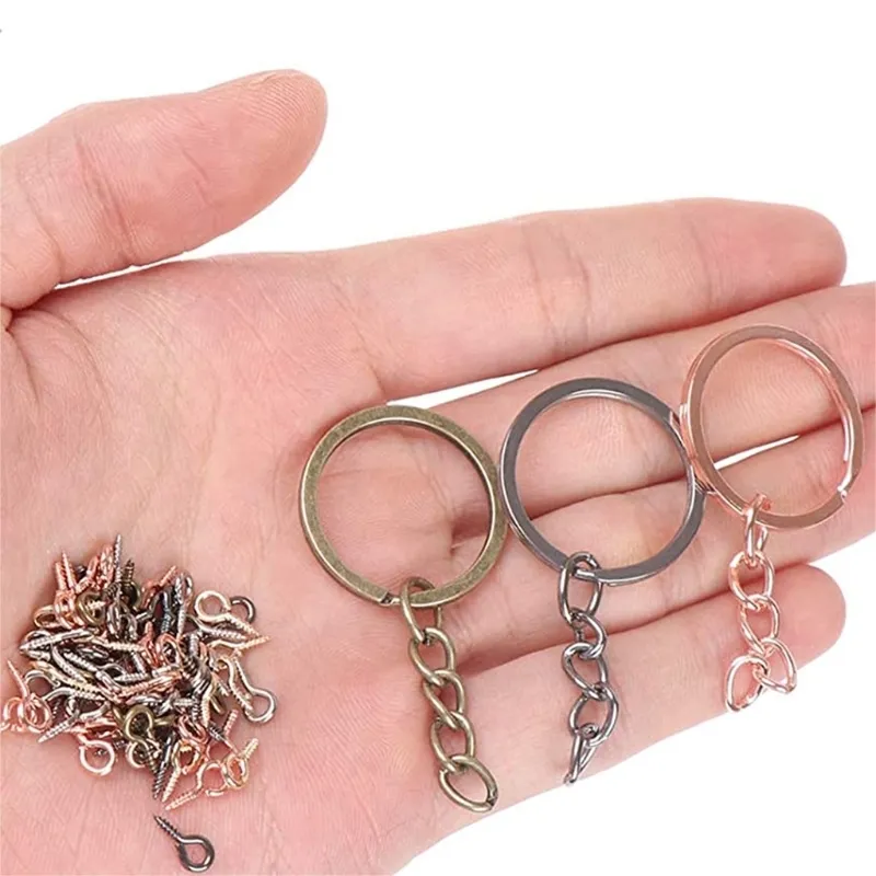 450st Nyckelring med kedja 8mm små skruvögonkrokar för DIY Keychain Making gör din egen nyckelring 6 färger 220516