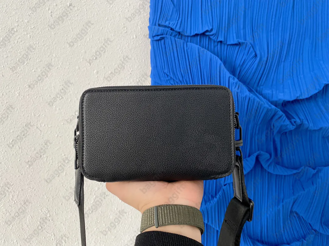 Designer mångsidig alfa bärbar plånbok M59161 män väska svartkornat läder 6 kortplatser flappar stor kapacitet korskroppen SHO290R