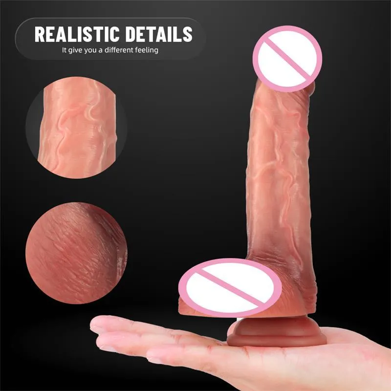 Sensazione realistica Dildo Stimolazione vaginale femminile Giocattoli sexy donne Lesbiche Pene artificiale in silicone morbido con ventosa