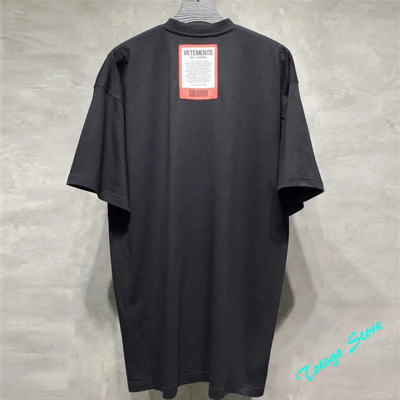 Casual Hip-Hop Big Red Patch Tag Vetements T-Shirt Men Women Heavy Fabric Cotton Oversize VTM Tee Tops Black White T shirt