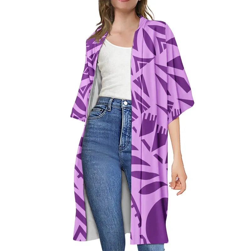 POD KOMNICZY Casual Shirt Coat Polinezyjski w stylu plemiennym Samoan Tradycyjna damska sukienka Otwarta luźna plaża Kimono Robe 220628