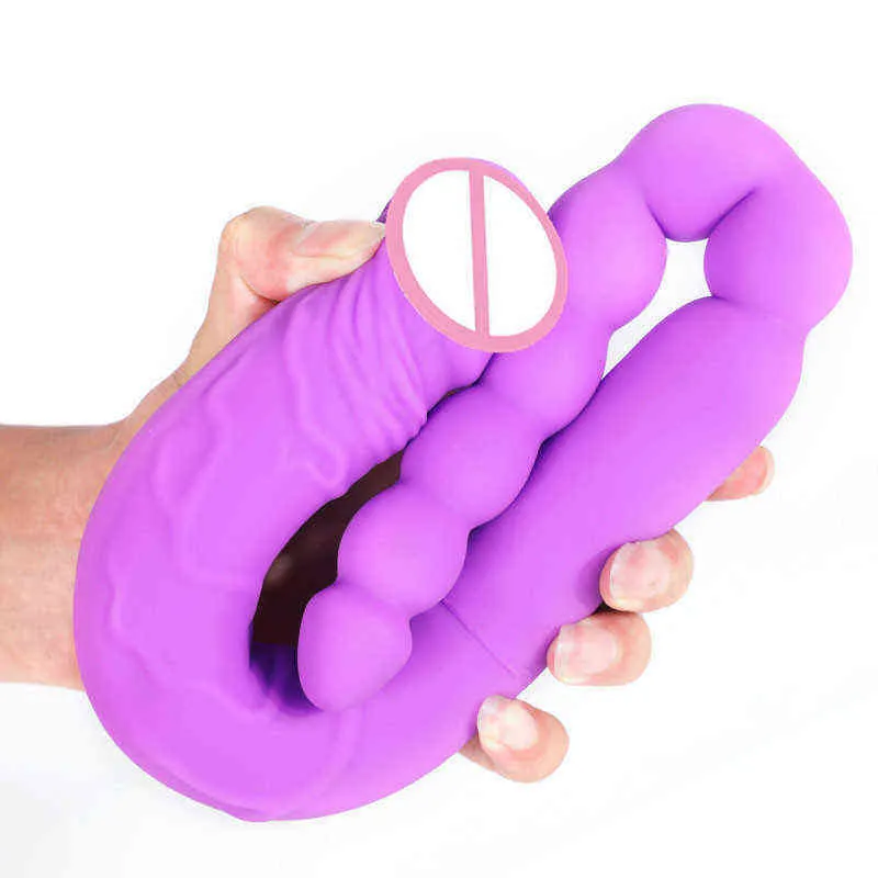 Nxy Godes Dongs Silicone Double Extrémité Femelle Masturbateur Réaliste Butt Plug Vaginal Anal Sex Toy pour Femmes Lesbiennes Adulte Produit 220511