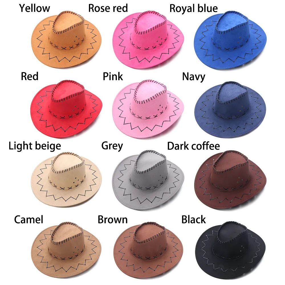 Mode Vintage Cowboy chapeau Style occidental daim large bord Jazz chapeau feutre Fedora chapeaux déguisement accessoire pour hommes femmes 9515301