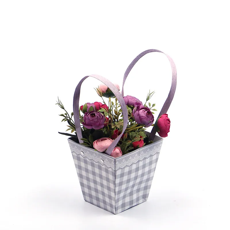 300stCreative Folding Flower Box med Tote Portable Waterproof Florist Bouquet Packaging Case Candy Snack Wrapping Basket