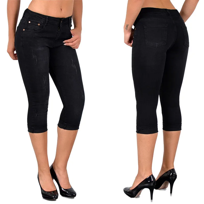 Summer Kobiety moda w talii chude dżinsy dżinsowe dżinsowe spodnie dżinsowe nogawki szczupły odcinek bezproblemowy 220701