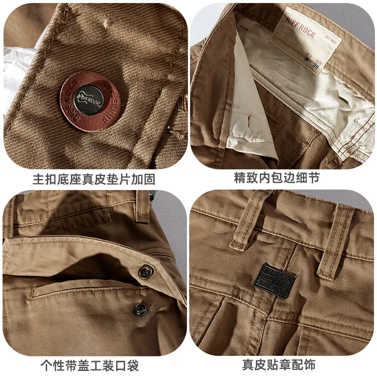 Autumn American Retro Heavyweight Chino Woven Tooling Pants Men's Fashion Twill Washed Old Casual rak avsmalnande byxor CX220401