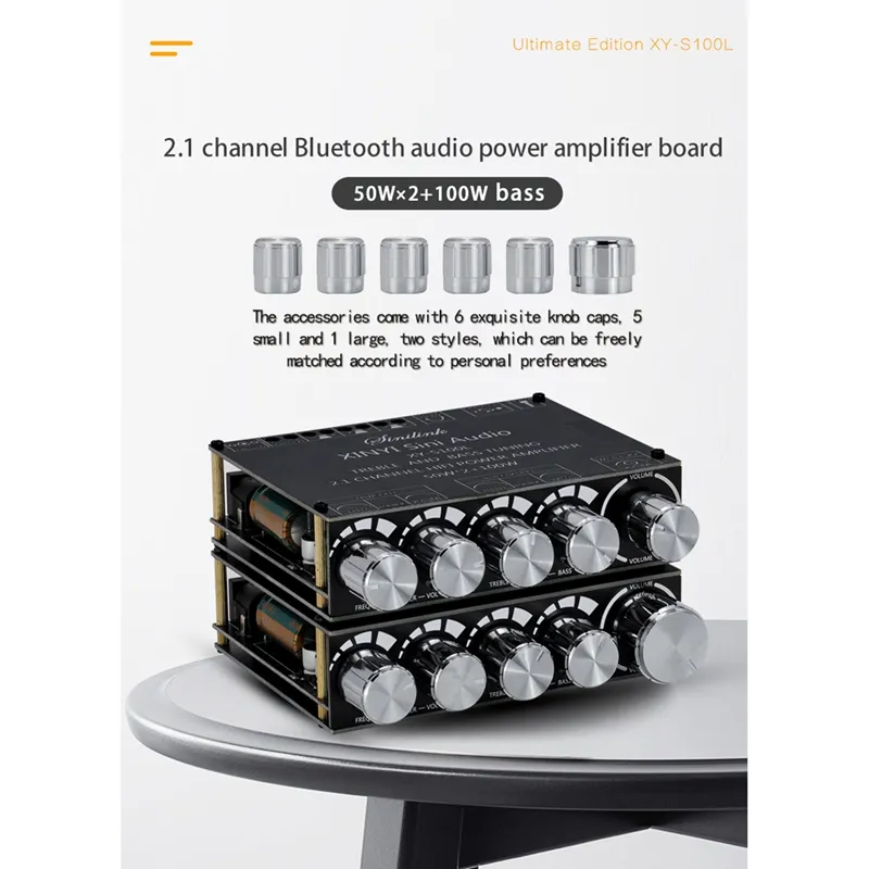 Bluetooth 5.0 2.1 Channel Power O Stereo Subwoofer Amplifier Board 50WX2+100W högtalare AMP XY-S100L8137451