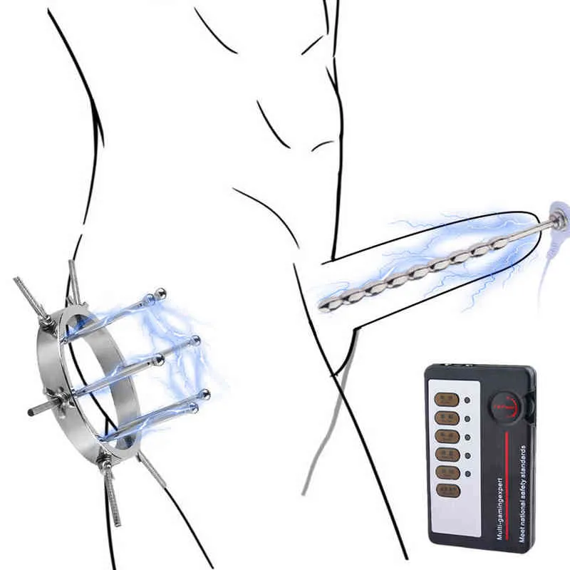 Nxy Anal Jouets Choc Électrique Sexe pour Adultes En Métal En Acier Inoxydable Extenseur Cathéter Urétral Pénis Plug Vagin Dilatateur Perles 220506