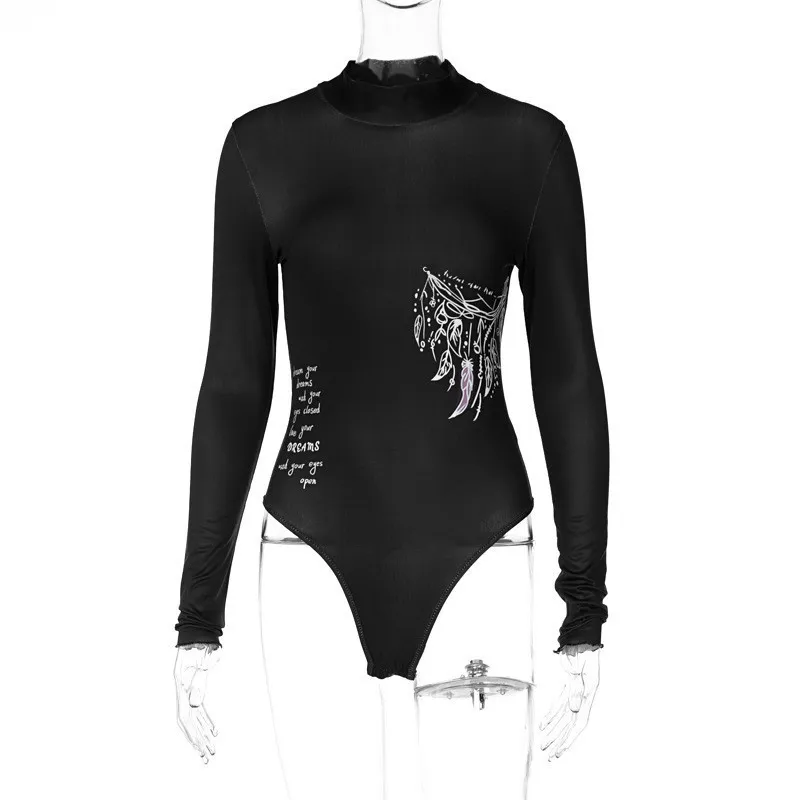 CNYISHE Casual Skinny Long Sleeve Bodysuits Rompers Women Jumpsuits Fashion Black Print Streetwear Sexy Bodies Ladies Tops 220513