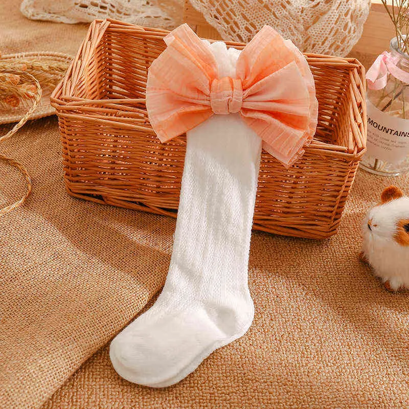 Breathable Baby Girls Soft Long Tube Socks Bow Stocking Baby Girls Cotton Mesh Newborn Kids Princess Kneehigh Long Socks J220621