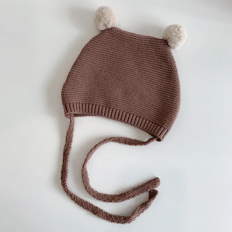 Winter Spring Crochet Baby Hat Soft Pompom Infant Toddler Cap Beanie Solid Color Kids Sticked Warm Bonnet Hat DE648