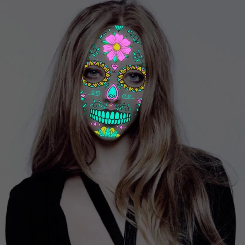Halloween luminöser temporärer Tattoo Aufkleber Gesichtsbild Make -up Spezialgesichtstag des toten Schädel Dress Up Halloween Cosplay Dekor