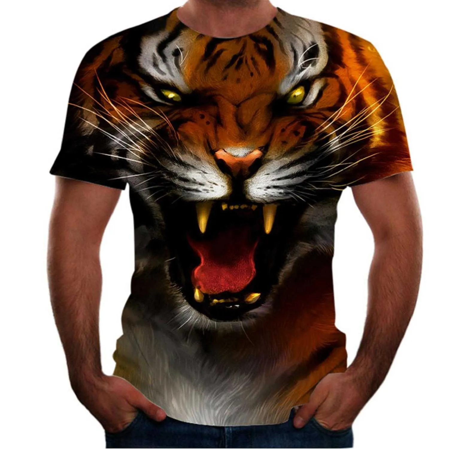 Dierlijke Print 3D Mens T-shirts Korte Mouw Losse Casual Ademend Tiger Patroon Top Casual New Wolf Dog Tieners Draag