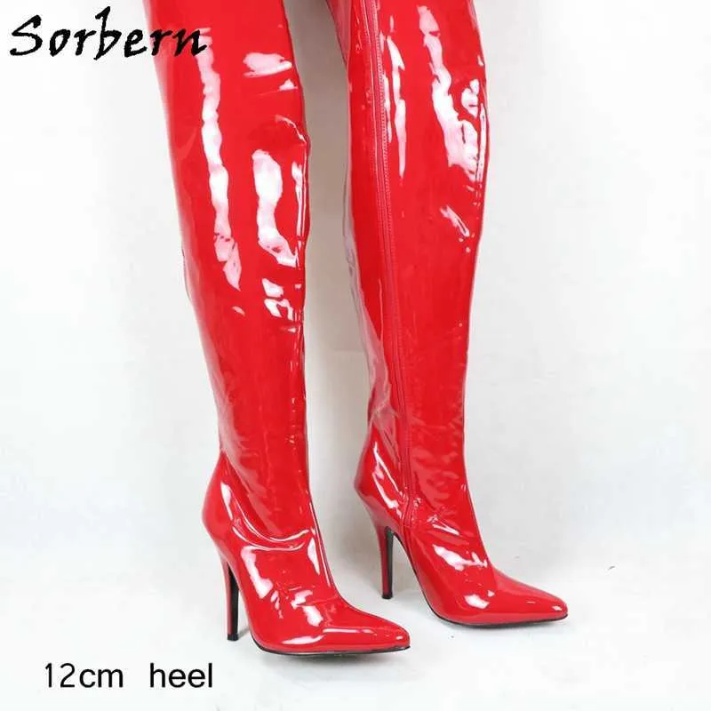 Sorbern 90Cm Extreme Long Boots Thick Lining Crotch Thigh High Boot Unisex Stilettos 12Cm 18Cm Custom Wide Slim Legs Fit Boot