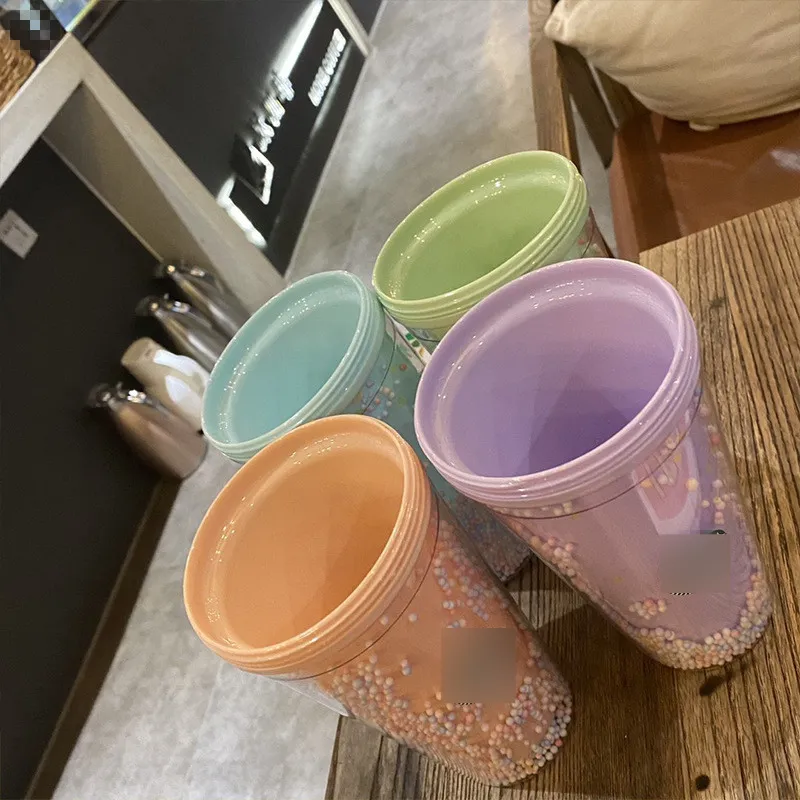 Muggar Starrbucks Rainbow Cup Studentälskare Kaffekoppar stor kapacitet halmplastmugg
