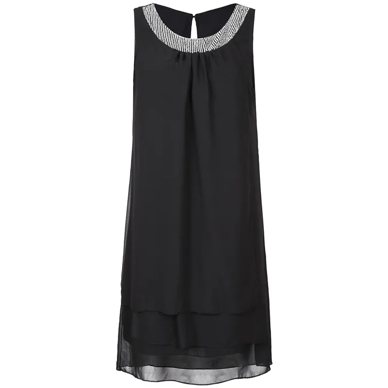 Black Sequin Chiffon Summer Dress Women Elegant Sleeveless Ruffle Ruched Party Boho Beach Dresses Casual Plus Size Vestidos 220521