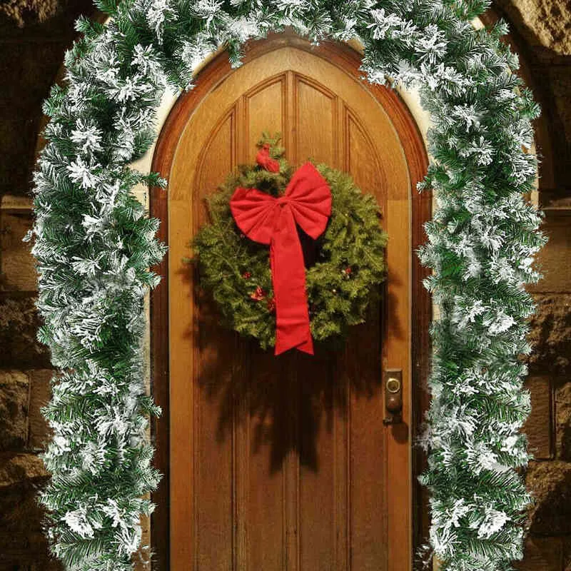 6Ft 18M guirlande de noël blanc chute de neige rotin porte de cheminée plantes artificielles couronne maison fête décorations de mariage L220815295718