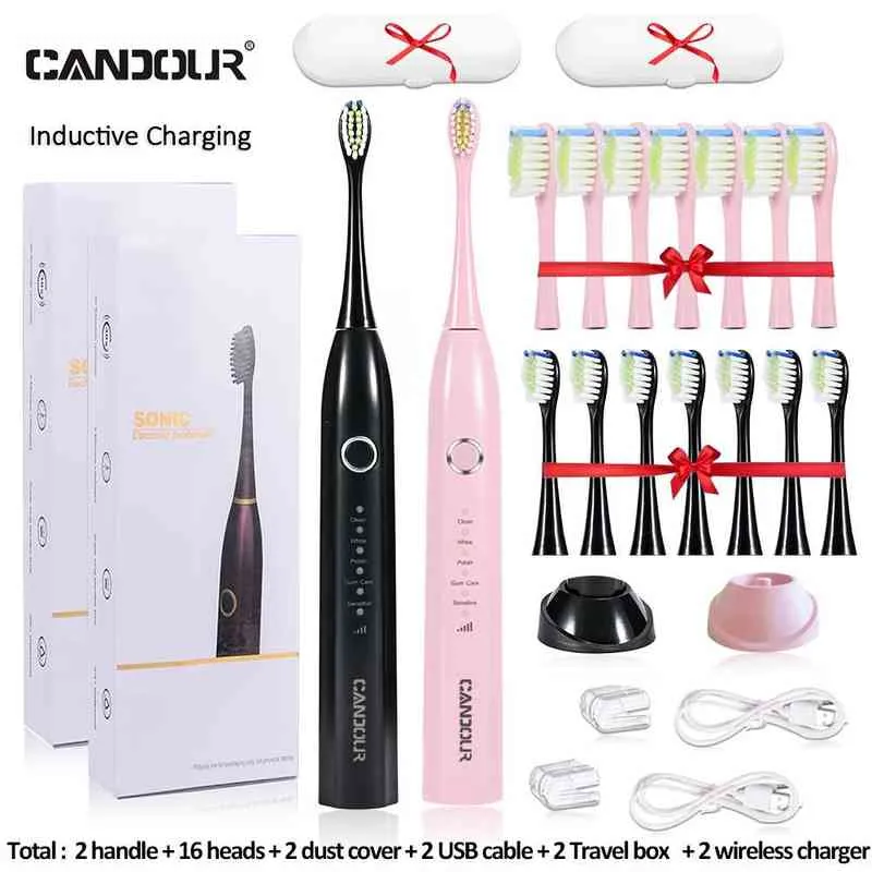 Toothbrush Candour Cd5166 Rechargeable Electric Toothbrush Sonic 5 Mode Adult Timer Ipx7 Waterproof Automatic Ultrasonic Brush 0511