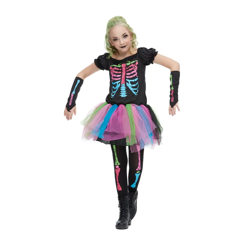 Reneecho Ankunft Regenbogen Skelett Mädchen Kostüm Kleinkind Funky Punky Bone Halloween für Kinder 220817