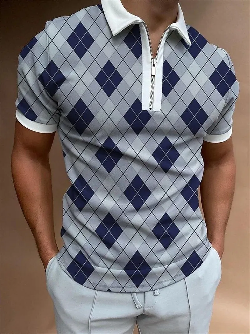 Hommes Polo Shirt Argyle Printing s Marque ShortSleeved Summer Tees Homme Vêtements Taille Européenne S4XL 220615