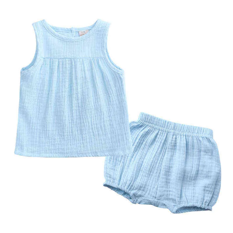 Baby Summer Two-piece Cotton and Linen Suit Boys and Girls Multicolor Vest + Big PP Baby Shorts Two-piece Set Baby Clothing G220509