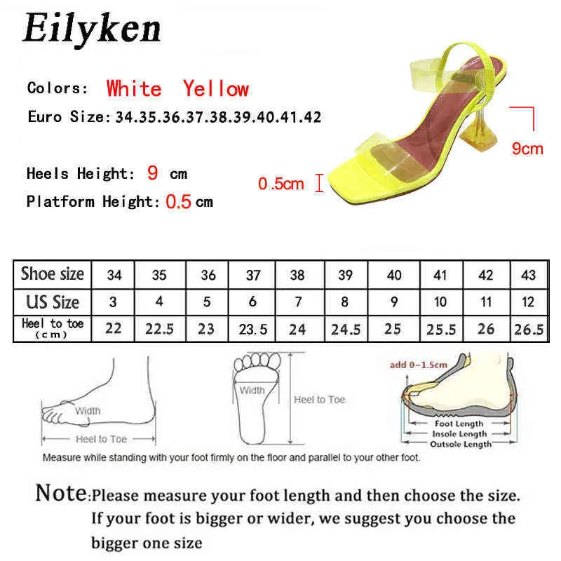Сандалии Eillken желтый белый ПВХ желейный кристалл открытый носок Perspex Sike высокие каблуки женские прозрачные каблуки 9см насосы 220317
