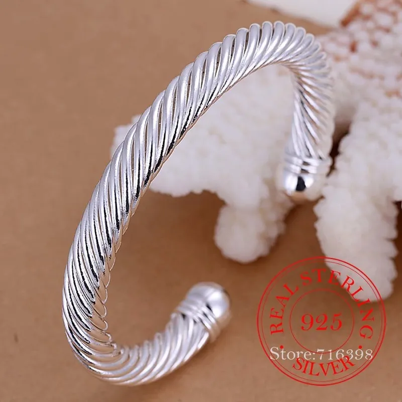 925 Sterling Silver Bangles Men Twisted Cable Armband Antique Brand Vintage Bangles Christmas Gifts Womens Cuff Armband 2207162331151