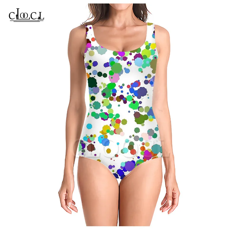 Coloré peinture éclaboussures impression 3D mode sans manches Sexy une pièce maillots de bain été filles dames plage maillots de bain 220617