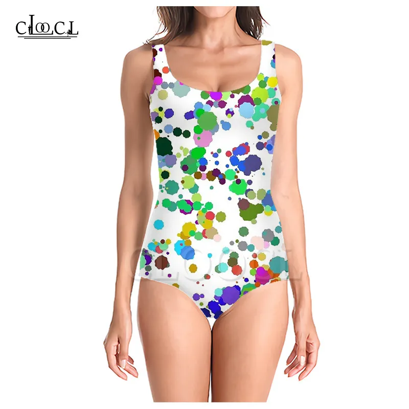 Colorful Paint Splatter 3D Print Fashion Sleeveless Sexy Onepiece Swimwear Summer Girls Ladies Beach Swimsuits 220617