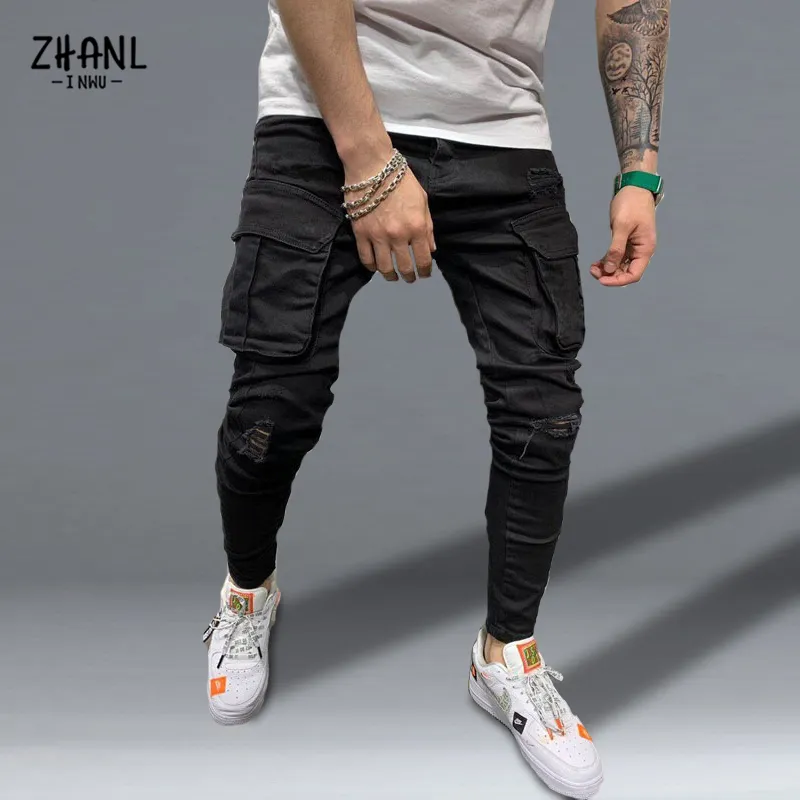 Heren Rekbare Skinny Ripped Jeans Mannen Slim Fit Denim Hoge Kwaliteit Jean Mode Joggingbroek Hiphop Broek Jogger Potlood Broek 220408