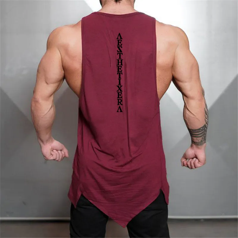 MuscleGuys Gym Stringer Clothing Bodybuilding Tanktop Men Fitness Singlet Mouwloos shirt Solid katoen Undershirt Spiervest 220527